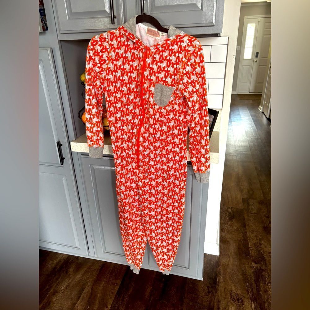 Orange and white fox Print adult Onesie with hood